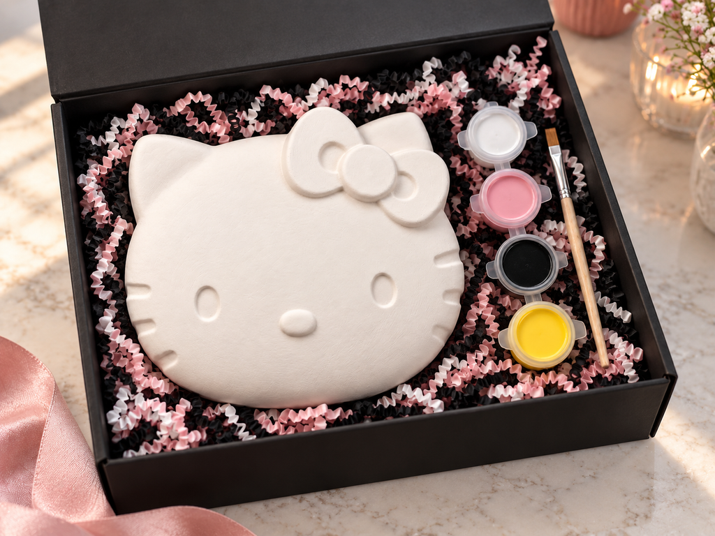 Large plaster craft being hand painted with pink paint